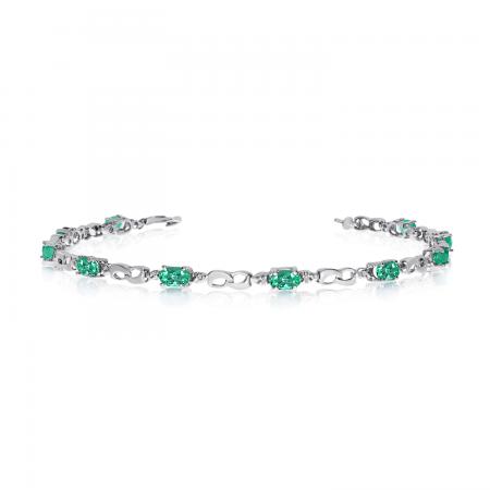 14K White Gold Oval Emerald and Diamond Bracelet