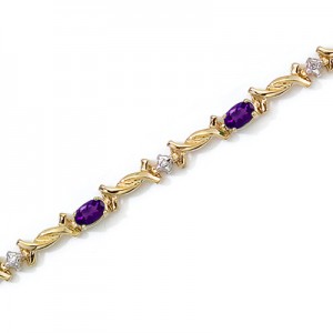 14K Yellow Gold Oval Amethyst and Diamond Bracelet