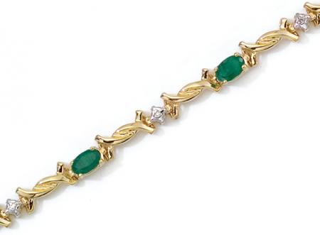 14K Yellow Gold Oval Emerald and Diamond Bracelet