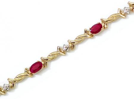 14K Yellow Gold Oval Ruby and Diamond Bracelet