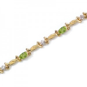 14K Yellow Gold Oval Peridot and Diamond Bracelet