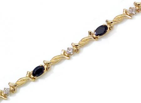 14K Yellow Gold Oval Sapphire and Diamond Bracelet