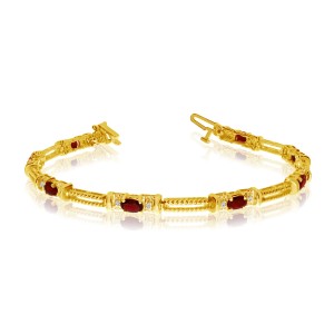 10K Yellow Gold Oval Garnet and Diamond Bracelet