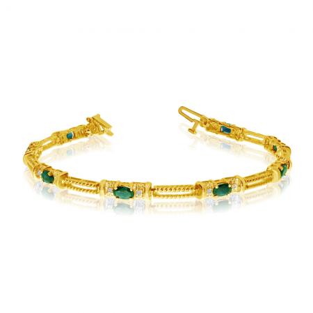 10K Yellow Gold Oval Aquamarine and Diamond Bracelet