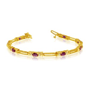 10K Yellow Gold Oval Ruby and Diamond Bracelet
