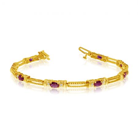 10K Yellow Gold Oval Ruby and Diamond Bracelet