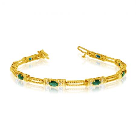 14K Yellow Gold Oval Aquamarine and Diamond Bracelet