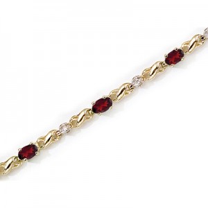 14K Yellow Gold Oval Garnet and Diamond Bracelet