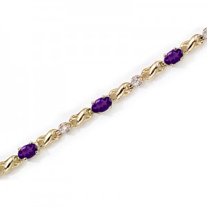 14K Yellow Gold Oval Amethyst and Diamond Bracelet