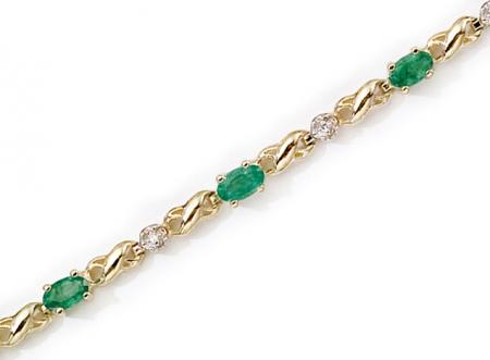 14K Yellow Gold Oval Aquamarine and Diamond Bracelet