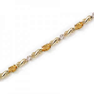 14K Yellow Gold Oval Citrine and Diamond Bracelet