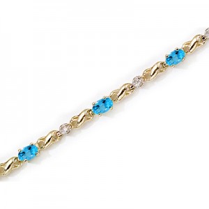 14K Yellow Gold Oval Blue Topaz and Diamond Bracelet