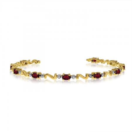 14K Yellow Gold Oval Garnet and Diamond Bracelet