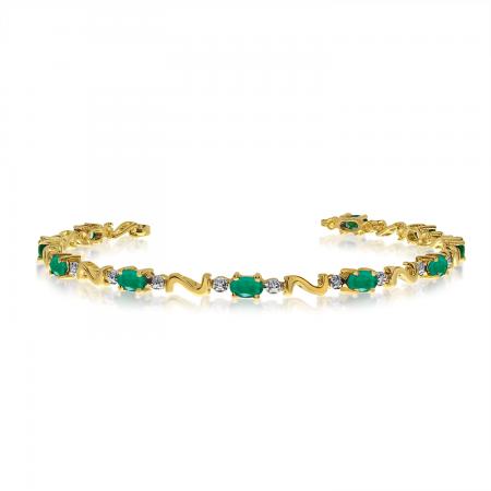 14K Yellow Gold Oval Emerald and Diamond Bracelet