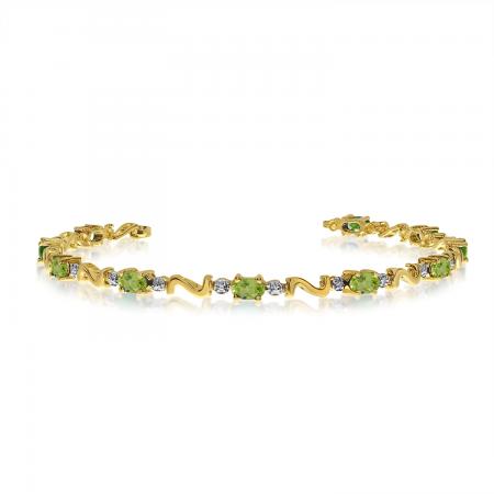 14K Yellow Gold Oval Peridot and Diamond Bracelet