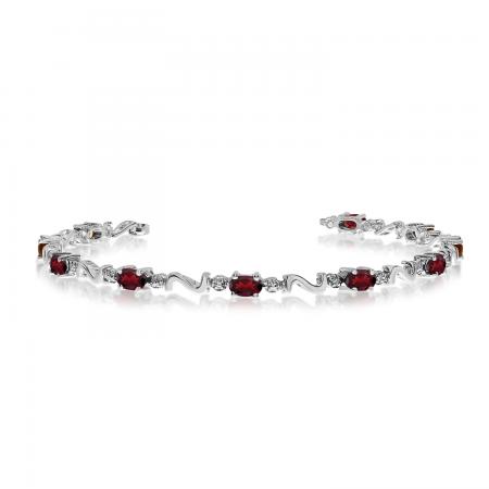 14K White Gold Oval Garnet and Diamond Bracelet