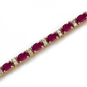 14K Yellow Gold Oval Ruby and Diamond Bracelet