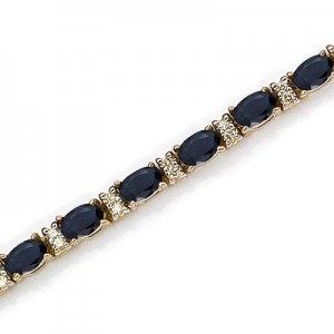 14K Yellow Gold Oval Sapphire and Diamond Bracelet