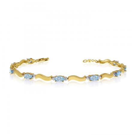 14K Yellow Gold Oval Aquamarine and Diamond Bracelet