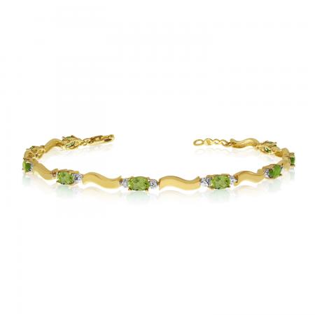 14K Yellow Gold Oval Peridot and Diamond Bracelet