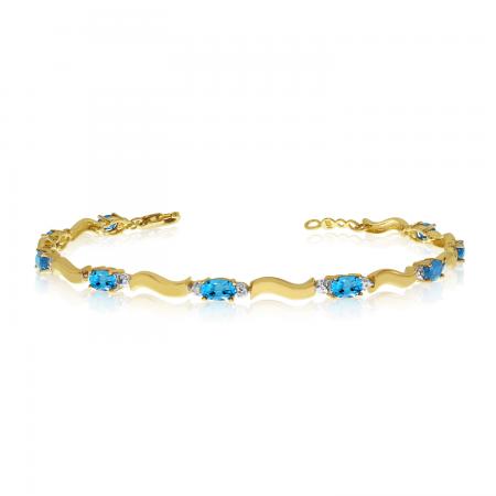 14K Yellow Gold Oval Blue Topaz and Diamond Bracelet