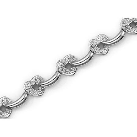 14K White Gold Diamond Heart Bracelet