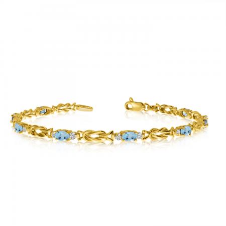 14K Yellow Gold Oval Aquamarine and Diamond Bracelet