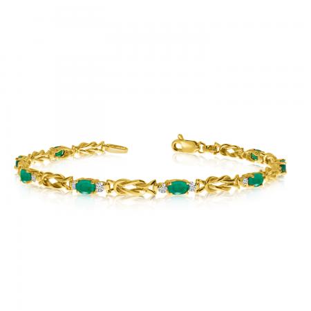 14K Yellow Gold Oval Emerald and Diamond Bracelet