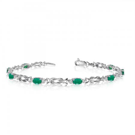 14K White Gold Oval Emerald and Diamond Bracelet