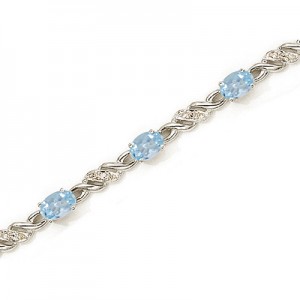 14K White Gold Oval Aquamarine and Diamond Bracelet