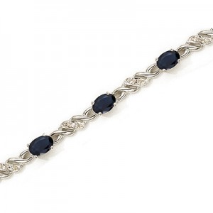 14K White Gold Oval Sapphire and Diamond Bracelet