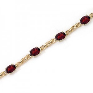 14K Yellow Gold Oval Garnet Bracelet