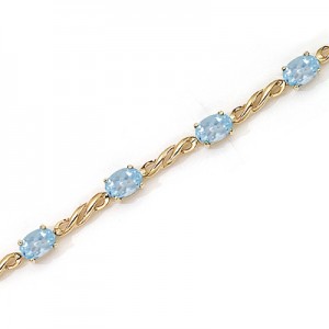 14K Yellow Gold Oval Aquamarine Bracelet