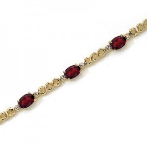 14K Yellow Gold Oval Garnet and Diamond Bracelet