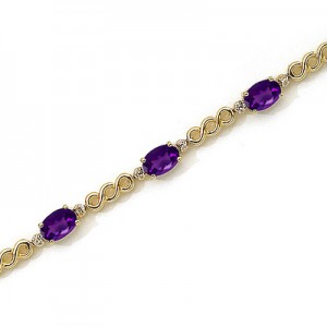 14K Yellow Gold Oval Amethyst and Diamond Bracelet