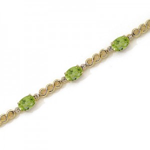 14K Yellow Gold Oval Peridot and Diamond Bracelet