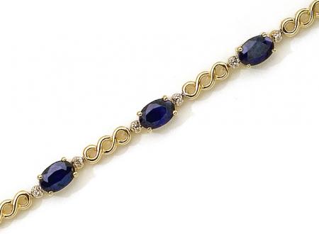 14K Yellow Gold Oval Sapphire and Diamond Bracelet