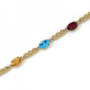 14K Yellow Gold Oval Multi and Diamond Bracelet