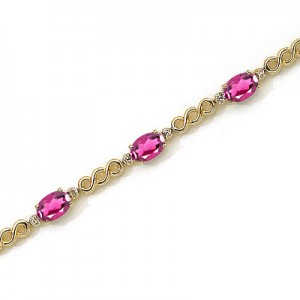 14K Yellow Gold Oval Pink Topaz and Diamond Bracelet