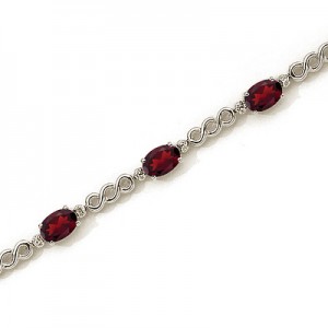 14K White Gold Oval Garnet and Diamond Bracelet