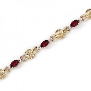 14K Yellow Gold Oval Garnet and Diamond Bracelet