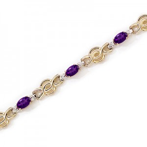 14K Yellow Gold Oval Amethyst and Diamond Bracelet