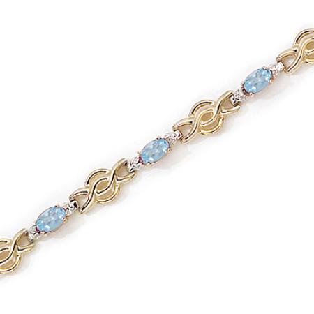 14K Yellow Gold Oval Aquamarine and Diamond Bracelet