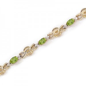 14K Yellow Gold Oval Peridot and Diamond Bracelet