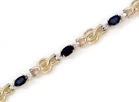 14K Yellow Gold Oval Sapphire and Diamond Bracelet