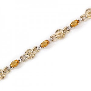 14K Yellow Gold Oval Citrine and Diamond Bracelet