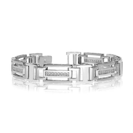 14K White Gold Diamond Gents Bracelet