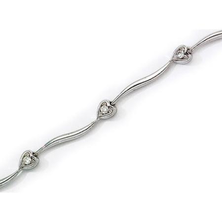 14K White Gold Diamond Heart Bracelet