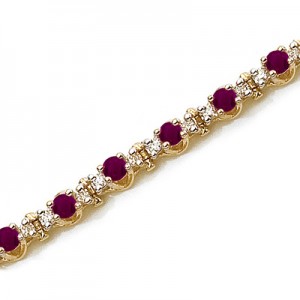 14K Yellow Gold Round Ruby and Diamond Bracelet