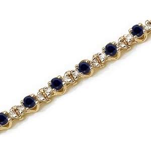 14K Yellow Gold Round Sapphire and Diamond Bracelet